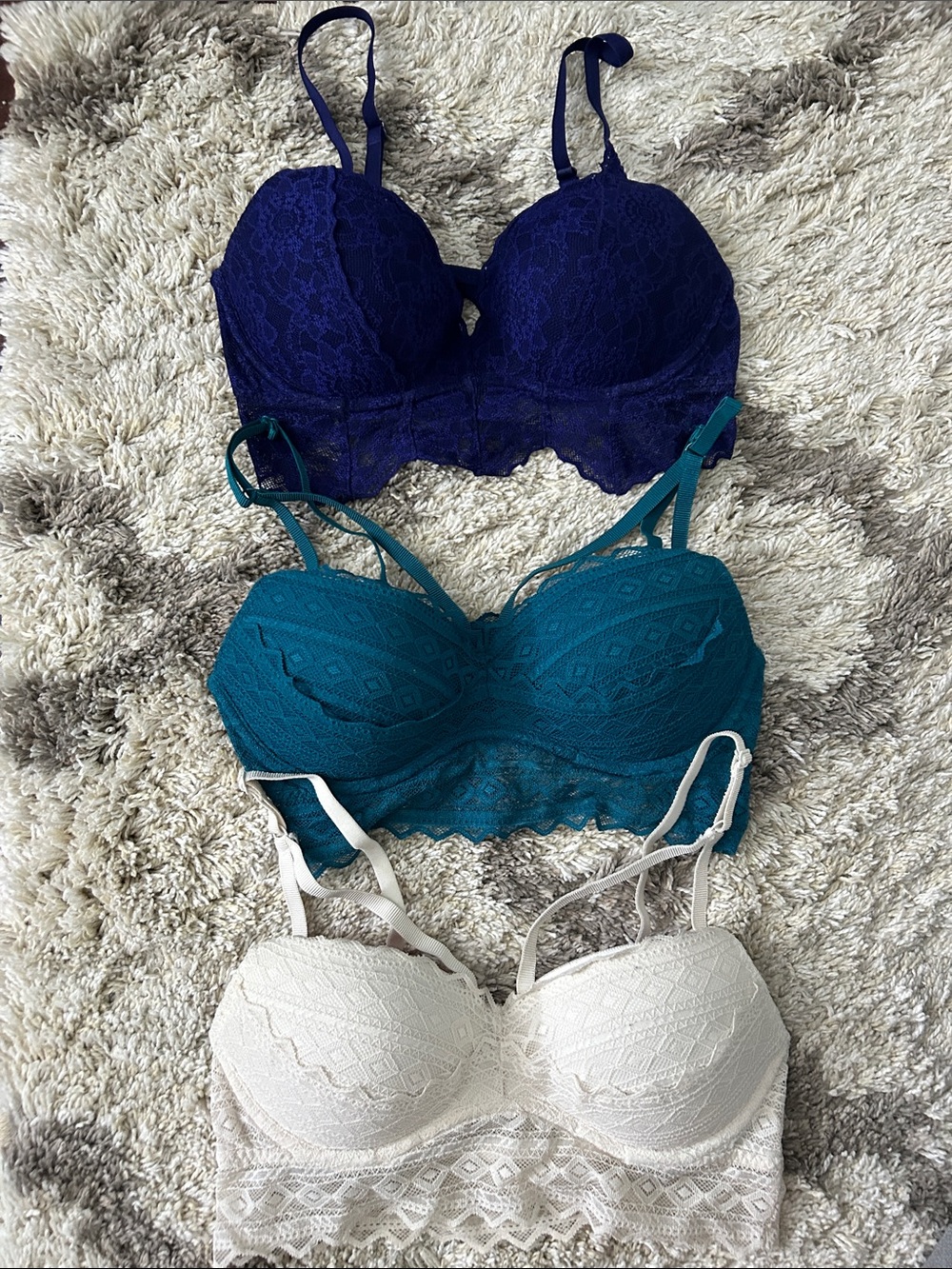 PINK Victoria's Secret Lace Longline Bralette Trio - Navy, Teal & Cream